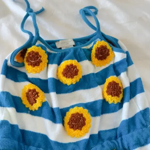 Stella McCartney Kids Girls Romper Size 8 Terry Cloth Yellow Sunflower Blue - Picture 3 of 6